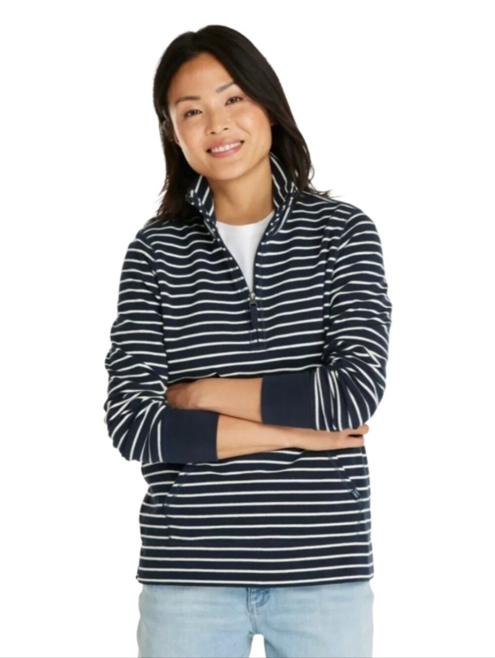 L.L. Bean Women's Ultrasoft Sweats Preppy Coastal Stripe Quarter Zip. Medium Reg